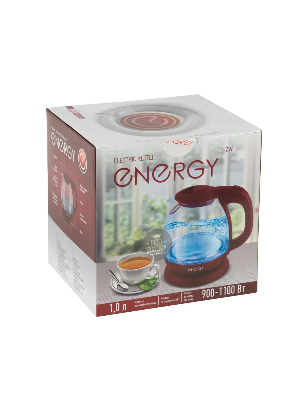 Чайник электрический Energy E-296 1 л, стекло, красный