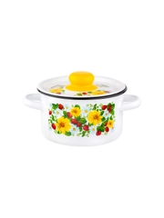 Кастрюля цилиндрическая СтальЭмаль 1.5 л, белоснежная Земляника