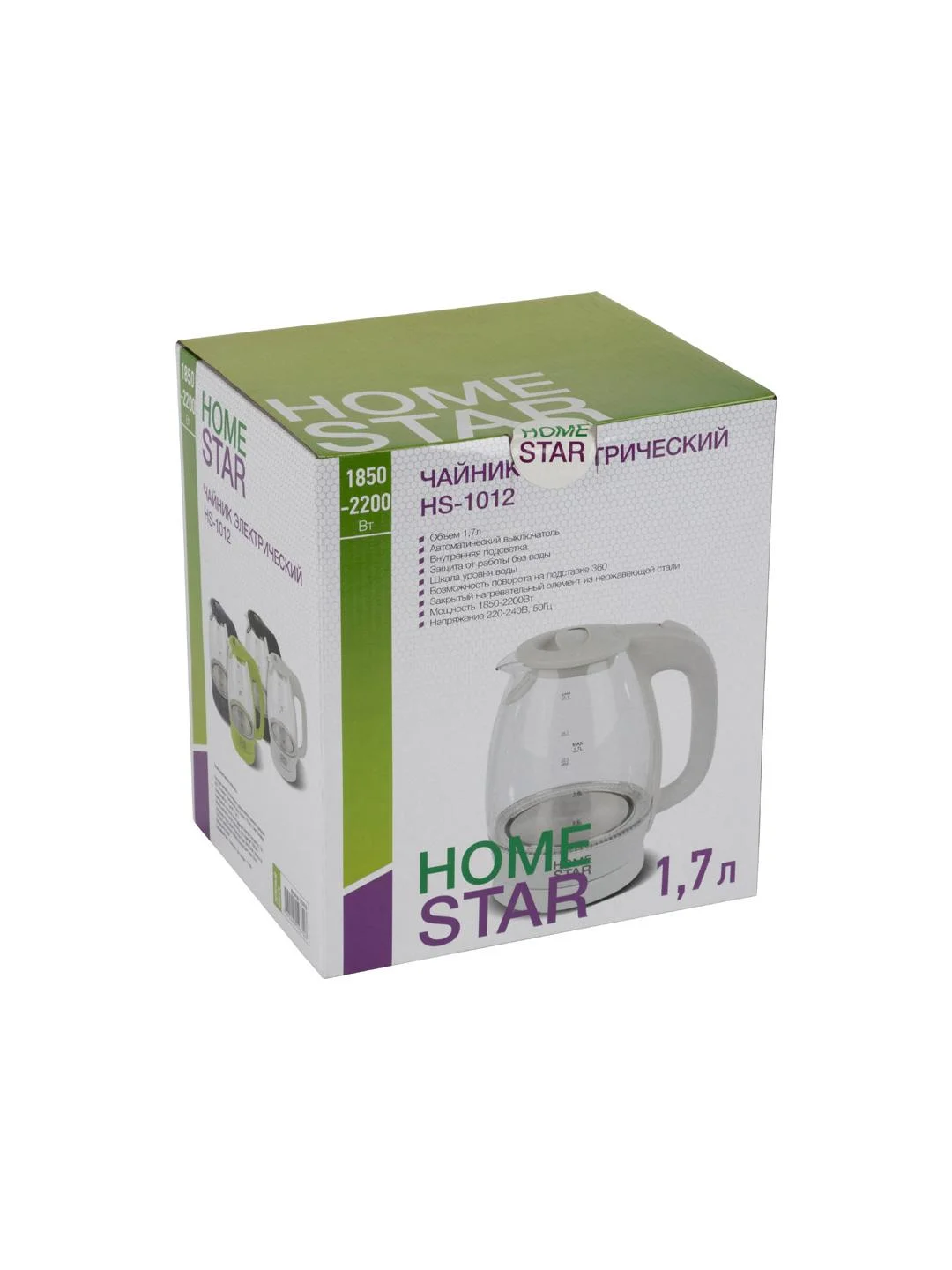 Чайник электрический HomeStar HS-1012 1.7 л, стекло, зеленый