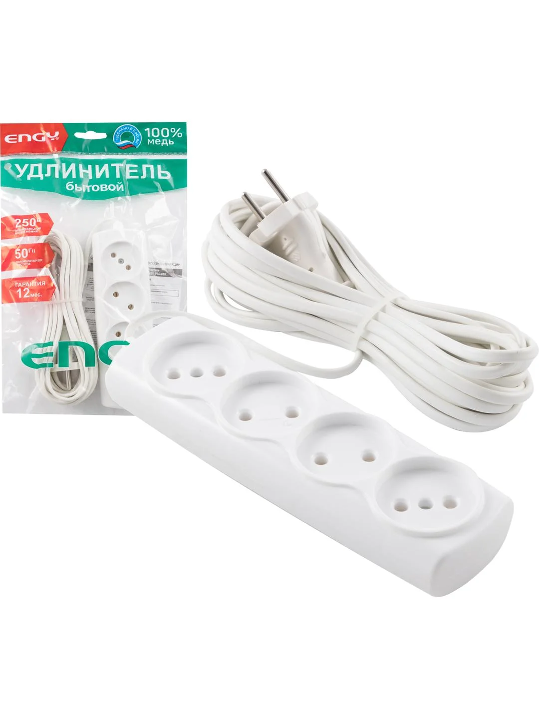 Удлинитель Engy Эконом 7м/4роз. (ШВВП 2х0,75)
