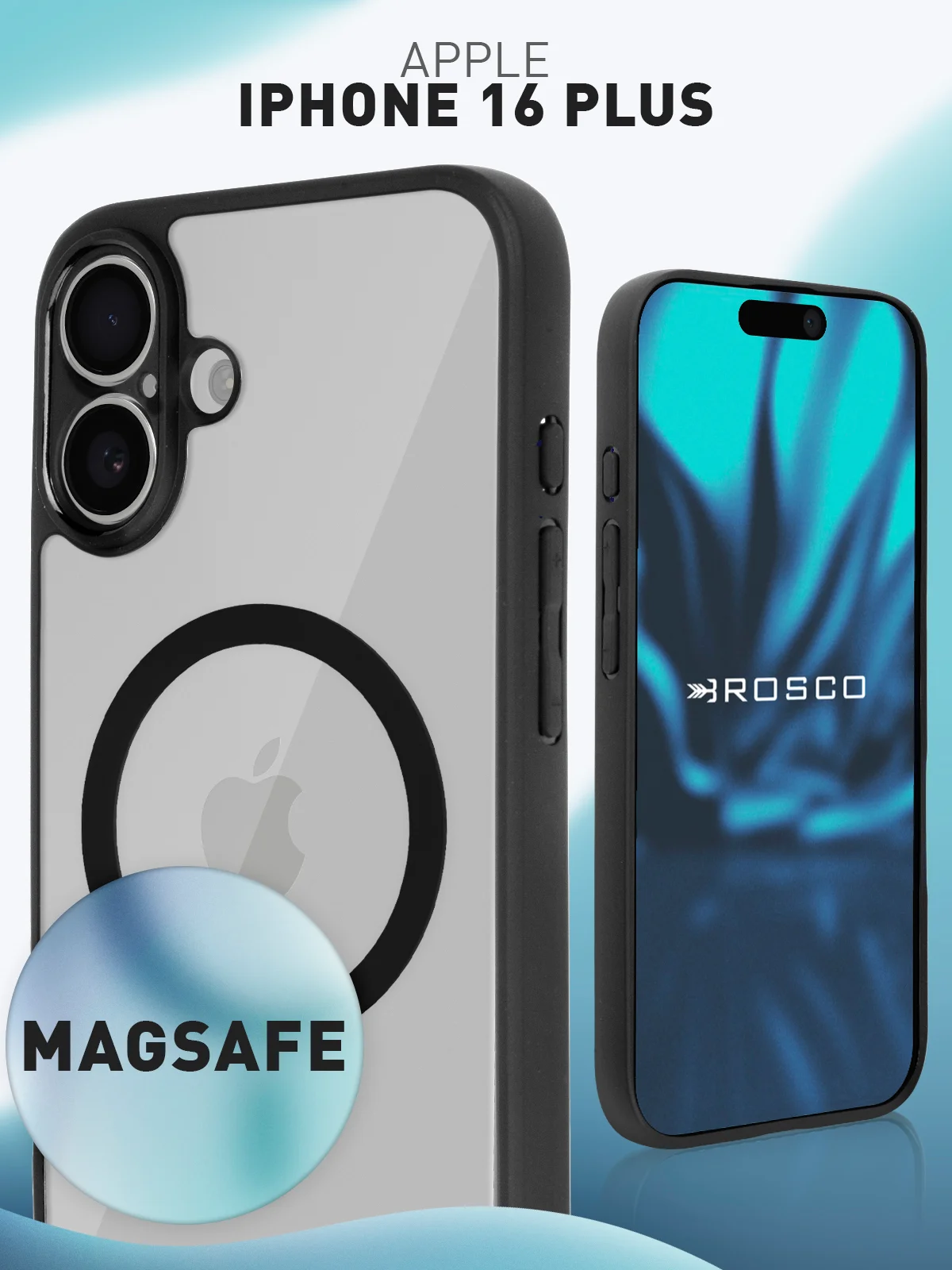 Прозрачный чехол MagSafe для iPhone 16 Plus пластиковый с силиконом ROSCO противоударный с магнитом
