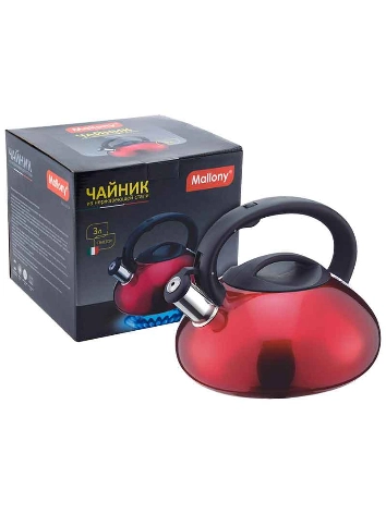 Чайник для плиты Mallony MAL-103-R 3 л, красный, цельнометаллический