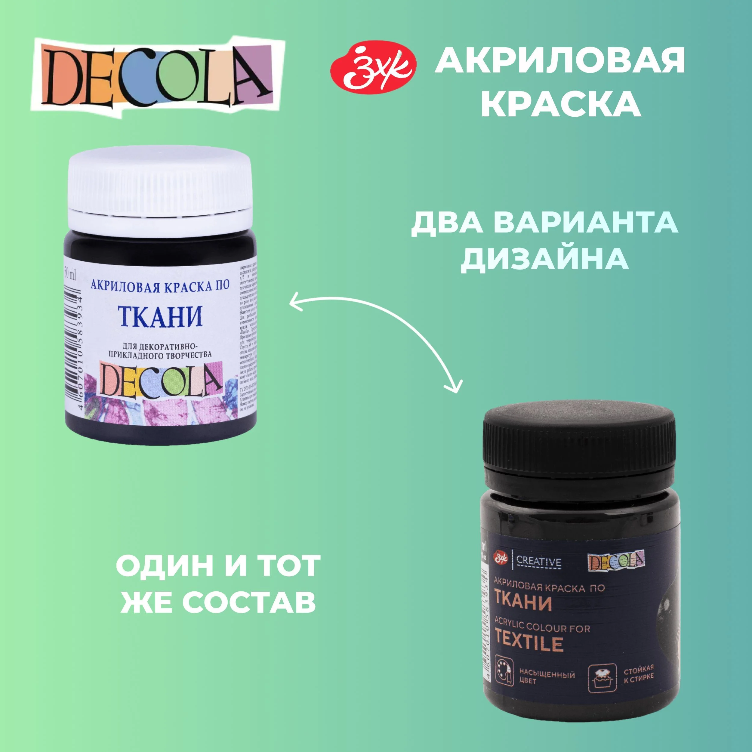 Краска акриловая по ткани DECOLA, 50 мл, черная