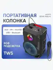 Черный портативная колонка блютуз с микрофоном, беспроводная колонка Bluetooth караоке BS46 Hoco