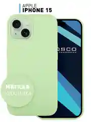 Зеленый чехол для Apple iPhone 15 силиконовый ROSCO матовый с микрофиброй, бортиком защитой камер