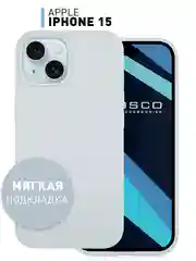 Небесно-голубой чехол для Apple iPhone 15 силиконовый ROSCO матовый с микрофиброй, бортиком защитой камер