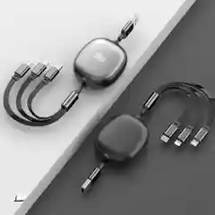 Черный кабель зарядный iPhone и Type-C/ Шнур для зарядки рулетка универсальный