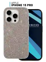Серебряный чехол на Apple iPhone 15 Pro блестящий ROSCO пластиковый с силиконом стразами кристаллами