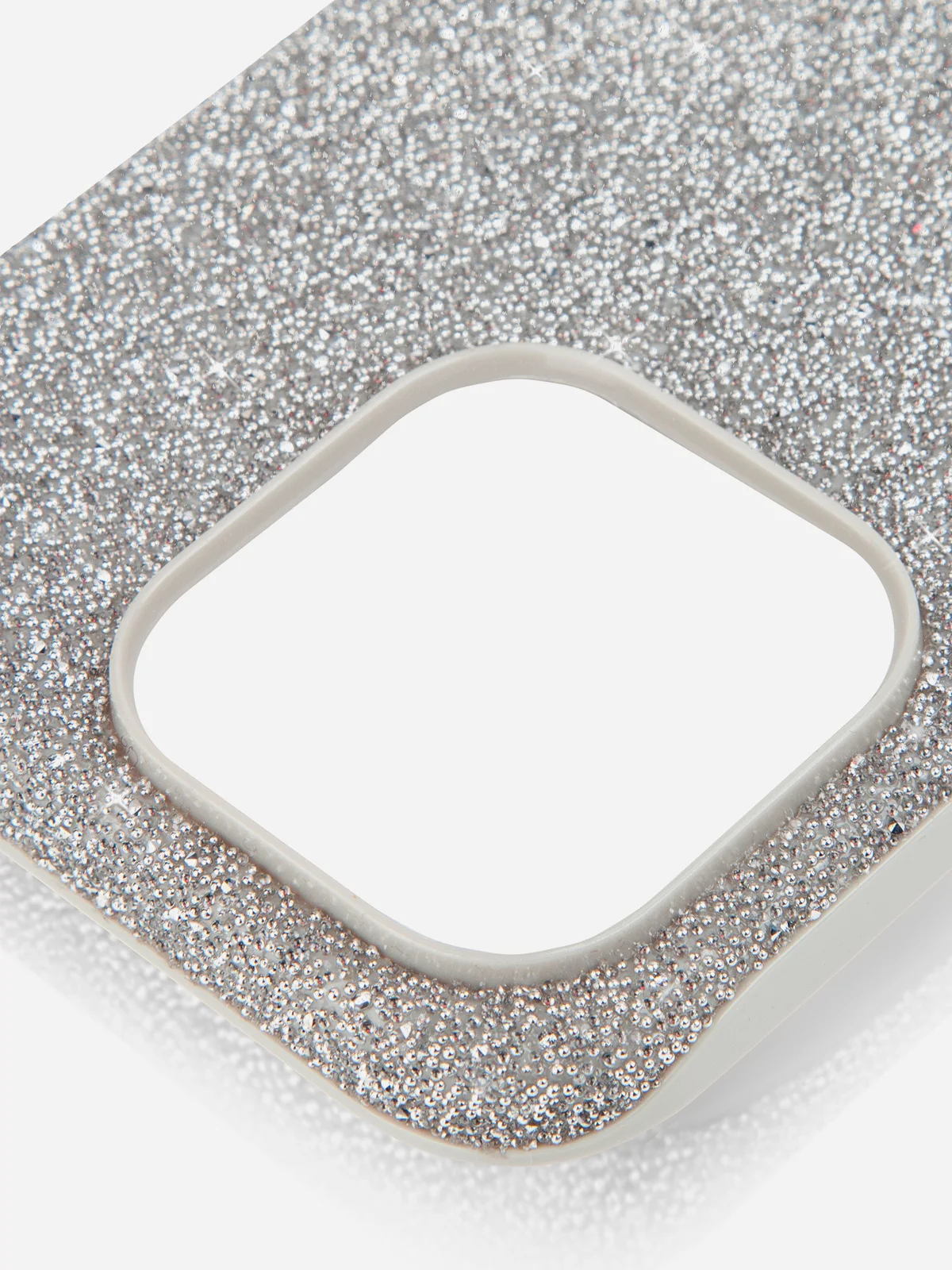 Серебряный чехол на Apple iPhone 15 Pro блестящий ROSCO пластиковый с силиконом стразами кристаллами