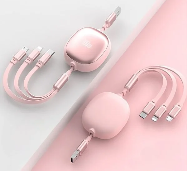 Черный кабель зарядный iPhone и Type-C/ Шнур для зарядки рулетка универсальный