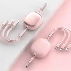 Черный кабель зарядный iPhone и Type-C/ Шнур для зарядки рулетка универсальный