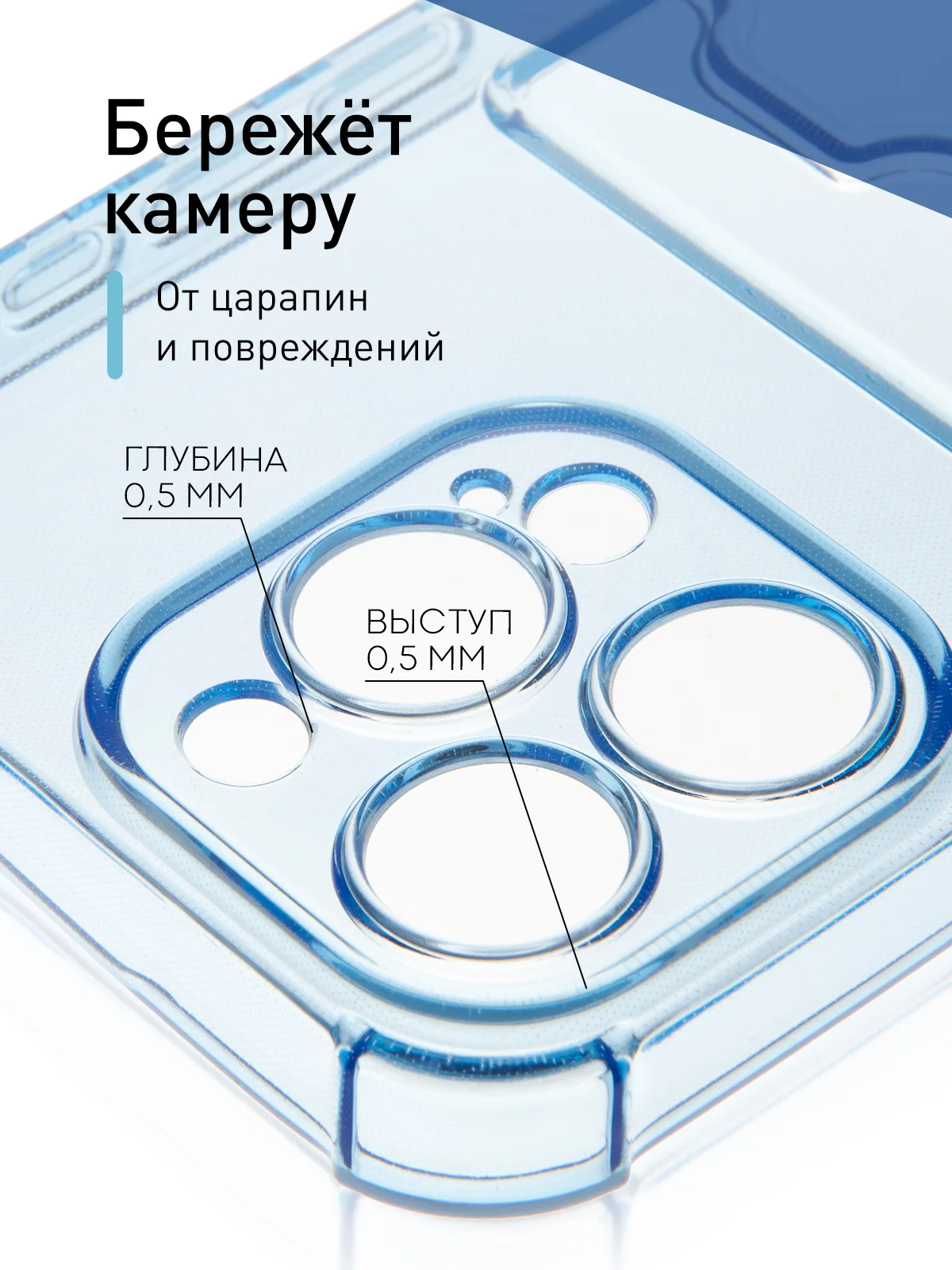 Синий чехол для iPhone 15 Pro Max противоударный силиконовый ROSCO с карманом для карт, углами