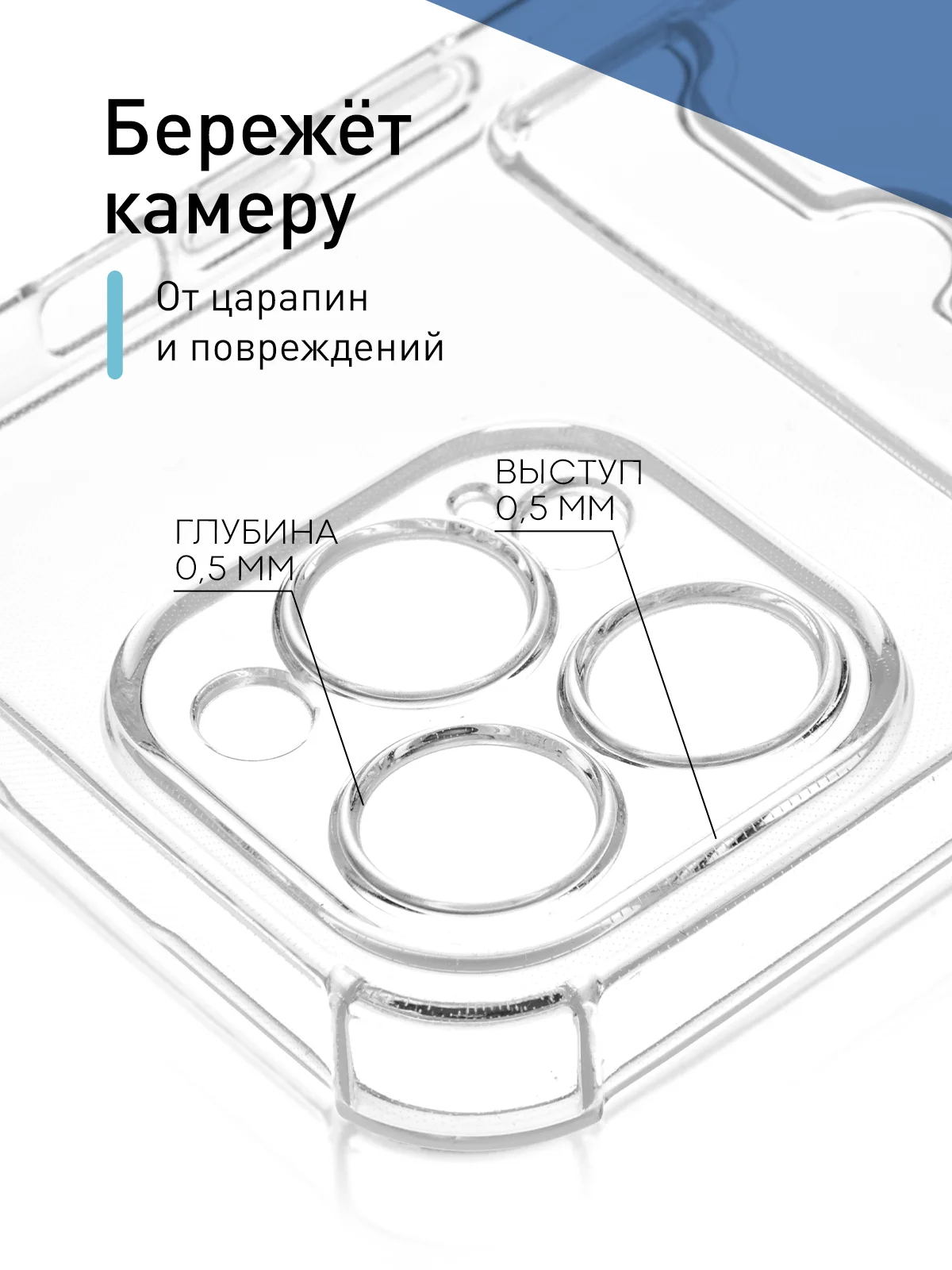 Прозрачный чехол для iPhone 15 Pro Max противоударный силиконовый ROSCO с карманом для карт, углами