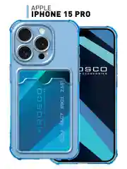 Синий чехол для iPhone 15 Pro противоударный силиконовый ROSCO с карманом для карт защитой углов