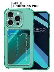Зеленый чехол для iPhone 15 Pro противоударный силиконовый ROSCO с карманом для карт защитой углов