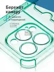 Зеленый чехол для iPhone 15 Pro противоударный силиконовый ROSCO с карманом для карт защитой углов