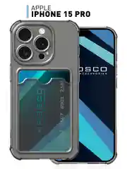 Прозрачный чехол для iPhone 15 Pro противоударный силиконовый ROSCO с карманом для карт защитой углов