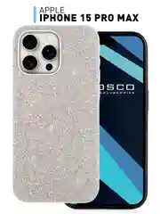 Серебряный чехол на Apple iPhone 15 Pro Max блестящий ROSCO пластиковый с силиконом, камнями стразами