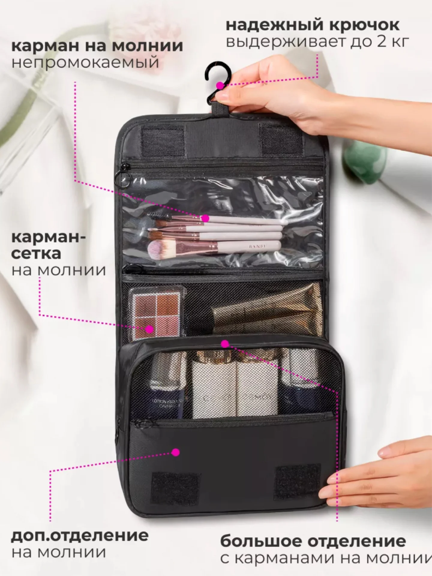Черный косметичка-органайзер, сумка-косметичка женская,косметичка дорожная, большая