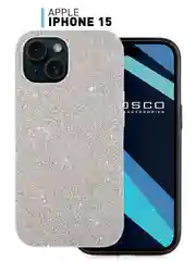 Серебряный чехол на Apple iPhone 15 блестящий ROSCO пластиковый с силиконом, стразами, кристаллами