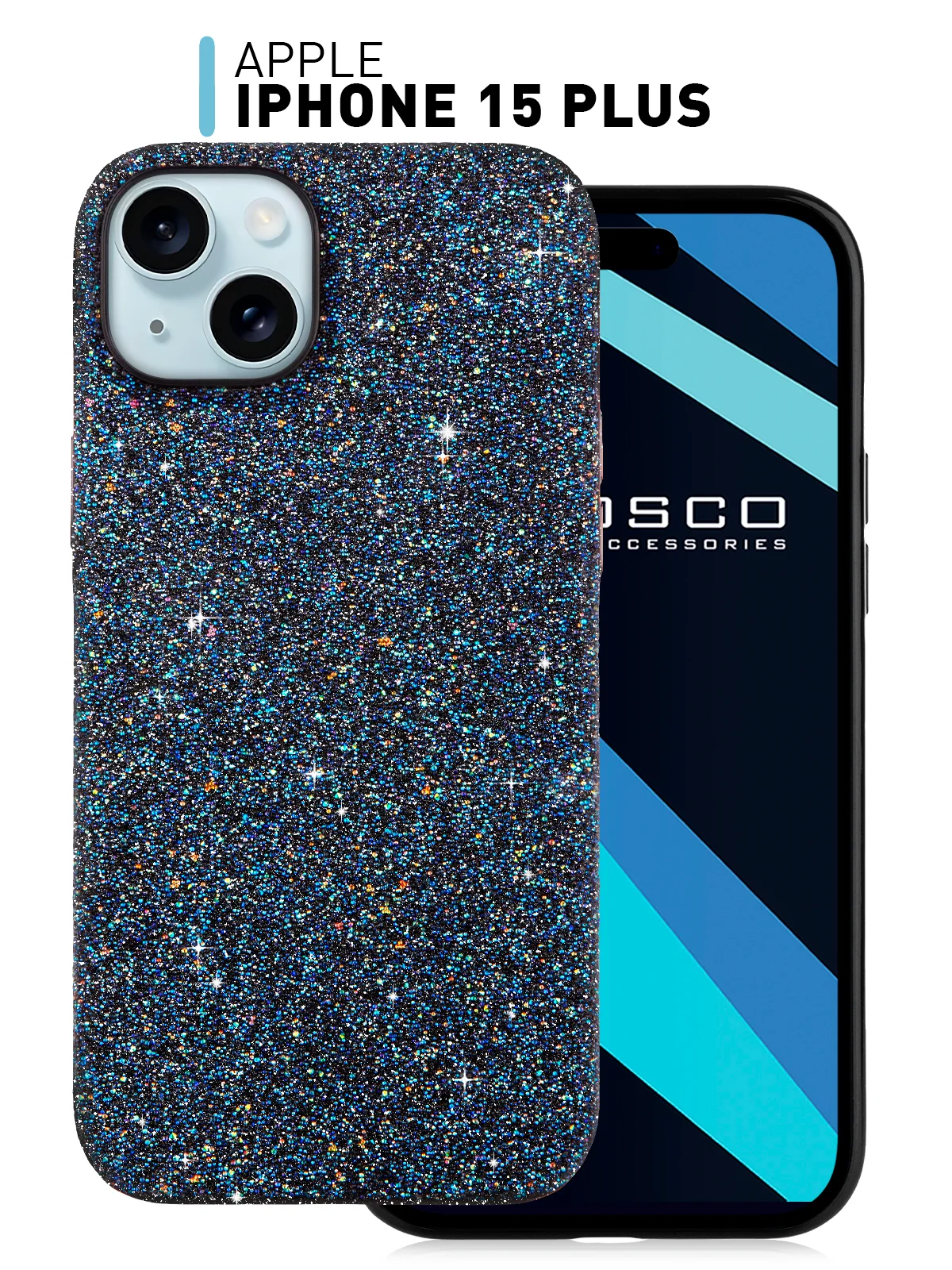 Синий чехол на Apple iPhone 15 Plus блестящий ROSCO пластиковый с силиконом стразами кристаллами