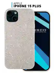 Серебряный чехол на Apple iPhone 15 Plus блестящий ROSCO пластиковый с силиконом стразами кристаллами