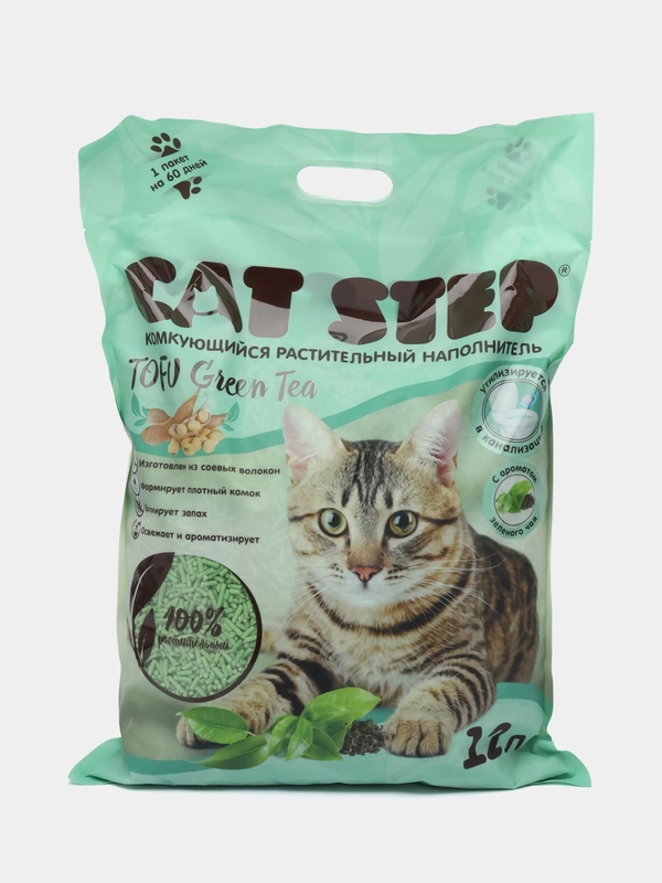 Соевый комкующийся наполнитель с ароматом зеленого чая Cat Step Tofu green tea, 12 литров