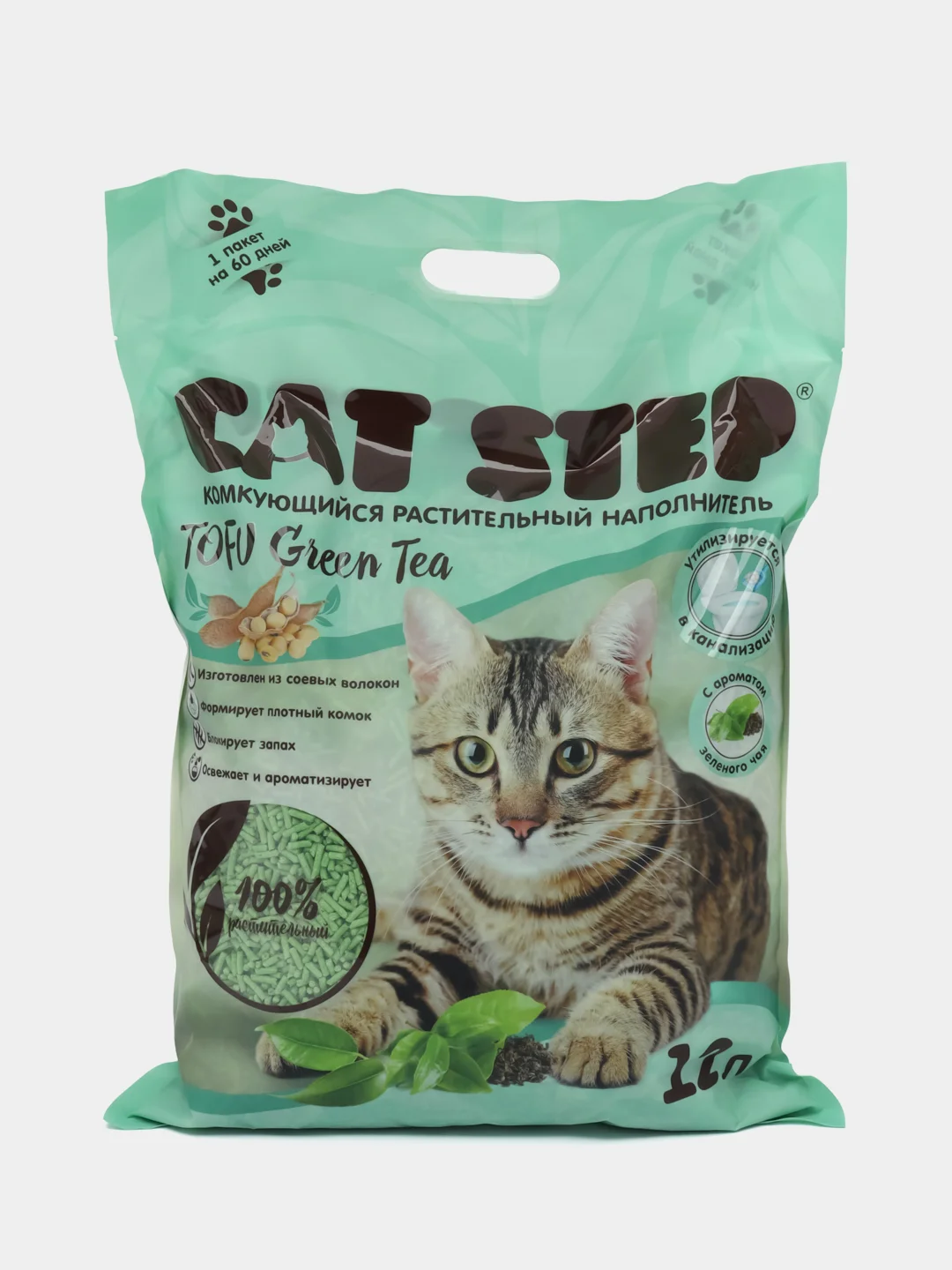 Соевый комкующийся наполнитель с ароматом зеленого чая Cat Step Tofu green tea, 12 литров