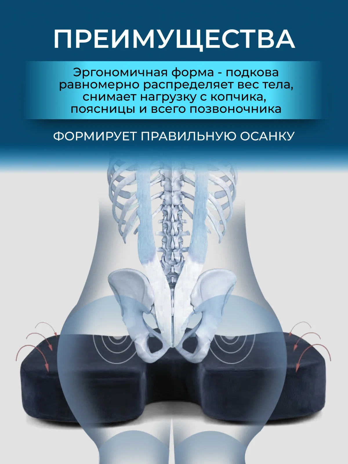 Подушка на стул кресло сиденье ортопедическая анатомическая, для поясницы с эффектом памяти