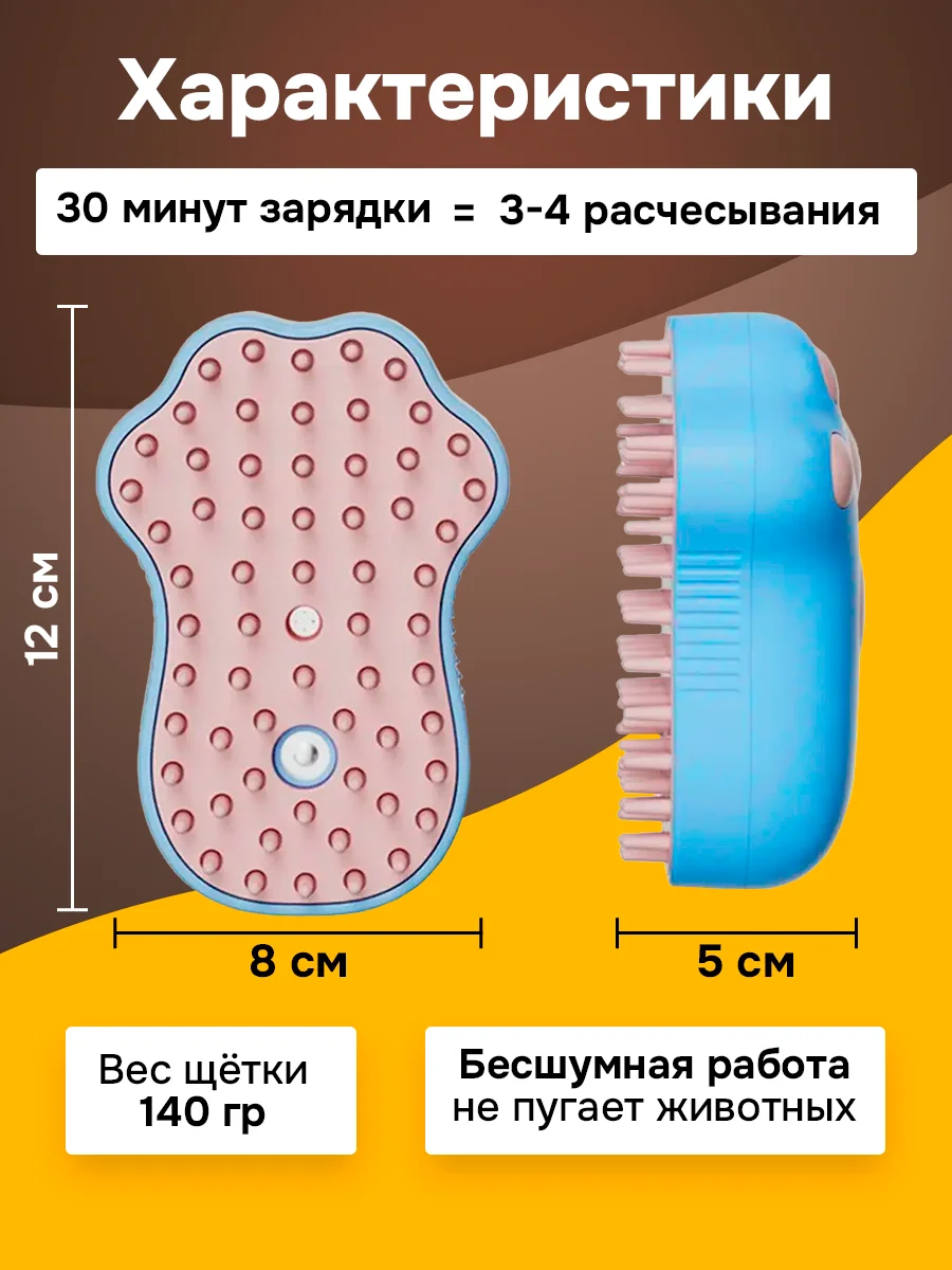 Голубой щетка паровая для кошек и собак PetSpa, с жидкостью, силиконовая расческа, для шерсти