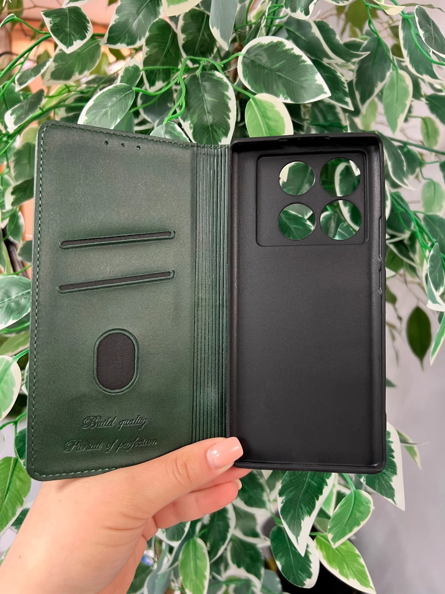 Тёмно-зелёный чехол книжка elitcase для Infinix Note 40 Pro 4G и Note 40 Pro Plus