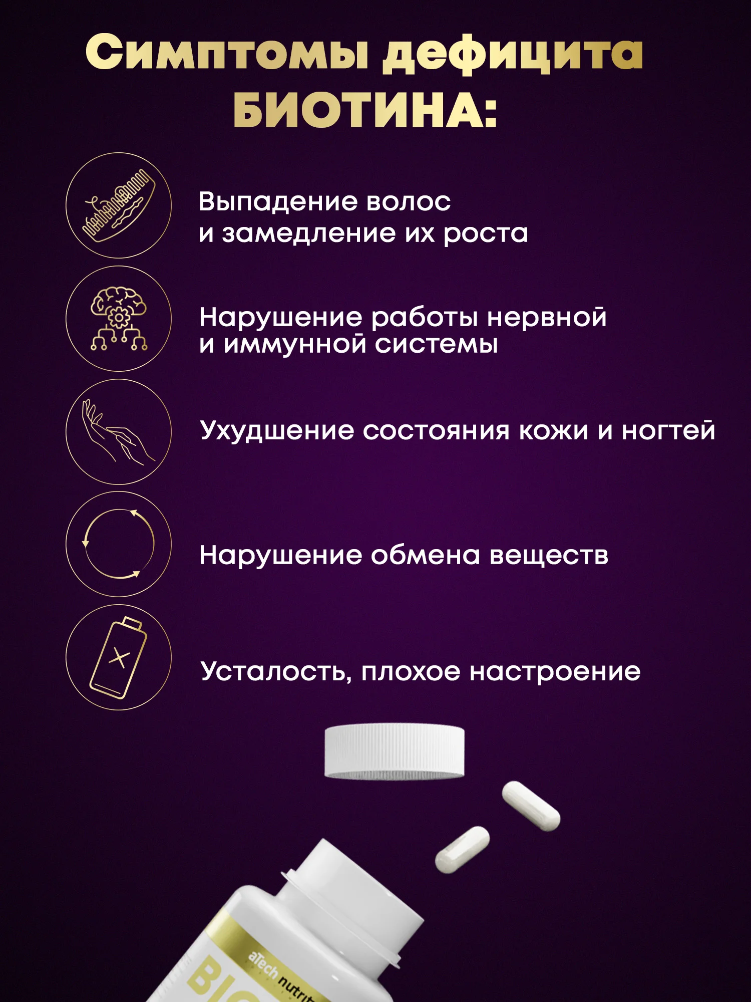 БАД Биотин, ATech nutrition, 60 капс