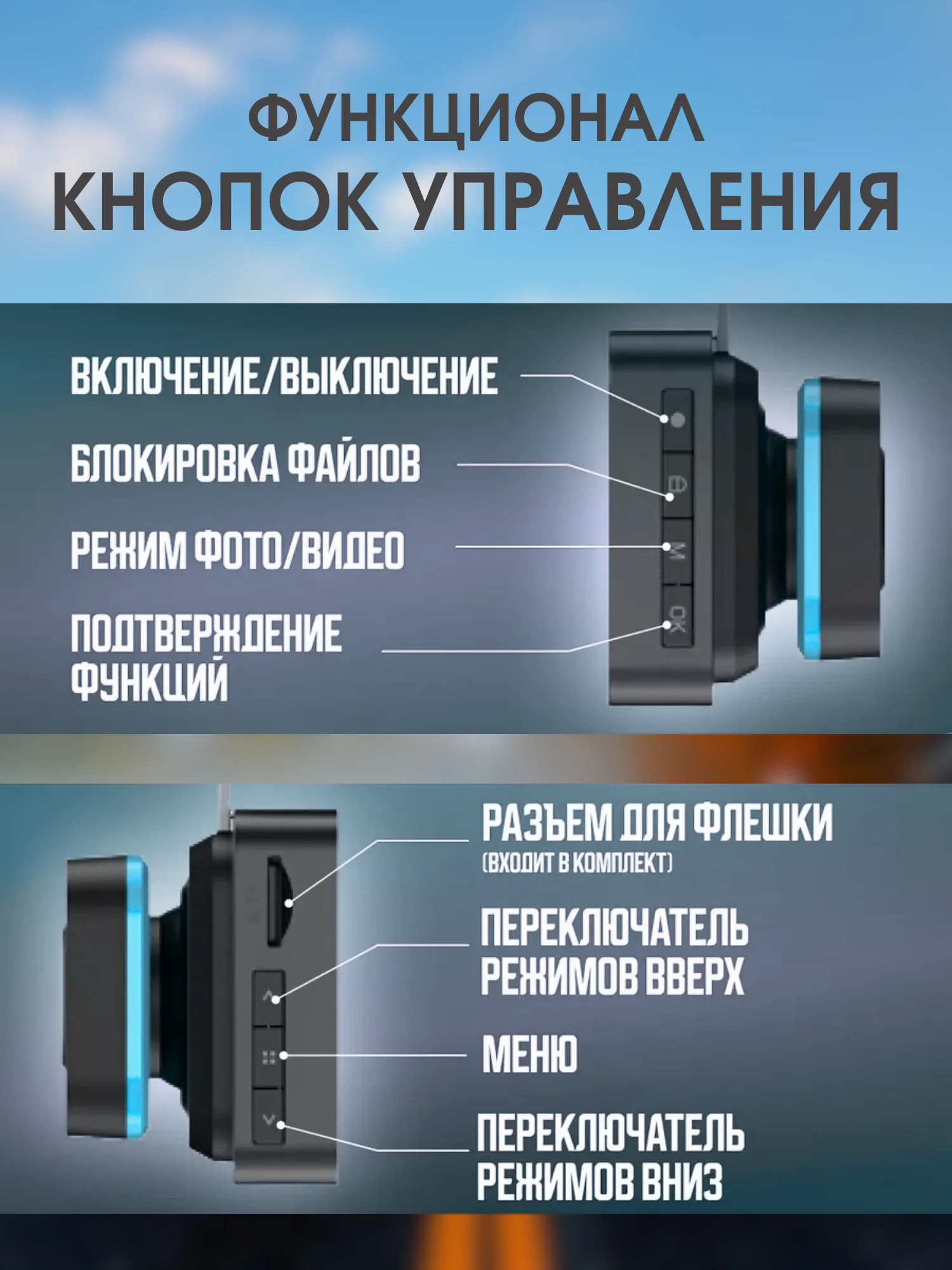 Видеорегистратор автомобильный Full HD с Wi-Fi и запись видео в формате Super HD