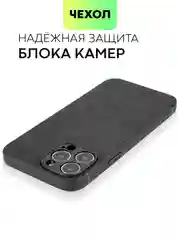 Черный чехол для iPhone 15, 13, Pro, Max, Plus, алькантара, BROSCORP, замшевый, пластик, силикон