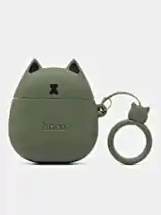 Наушники беспроводные bluetooth с зарядным кейсом hoco EW45 белые, в чехле с зеленым котом