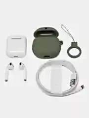 Наушники беспроводные bluetooth с зарядным кейсом hoco EW45 белые, в чехле с зеленым котом
