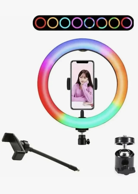 Кольцевая лампа RGB 26 см цветная, Без штатива. Держатель для телефона селфи пульт