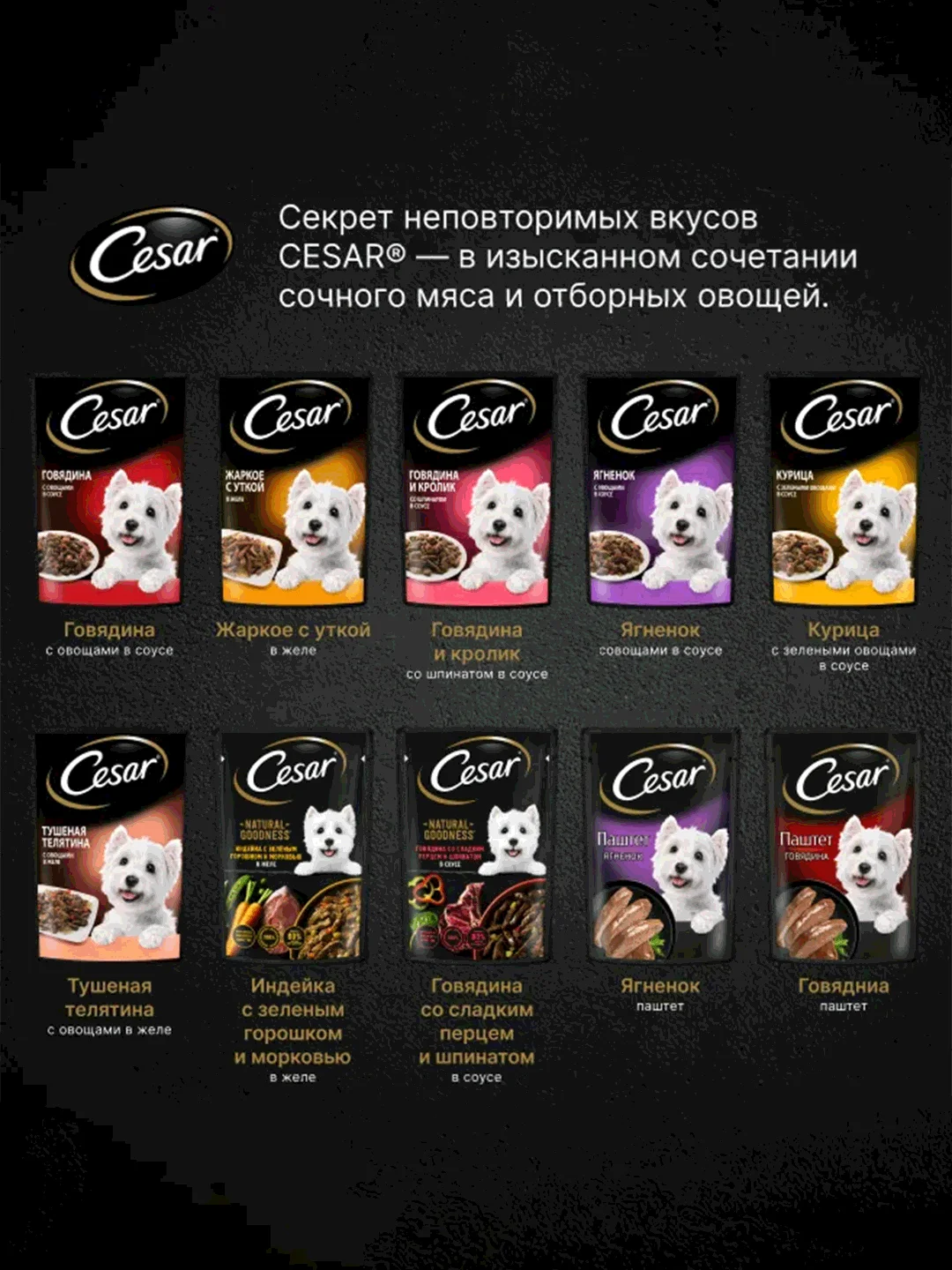 Влажный корм Cesar® для взрослых собак, с ягненком и овощами в соусе, 28 шт по 85г