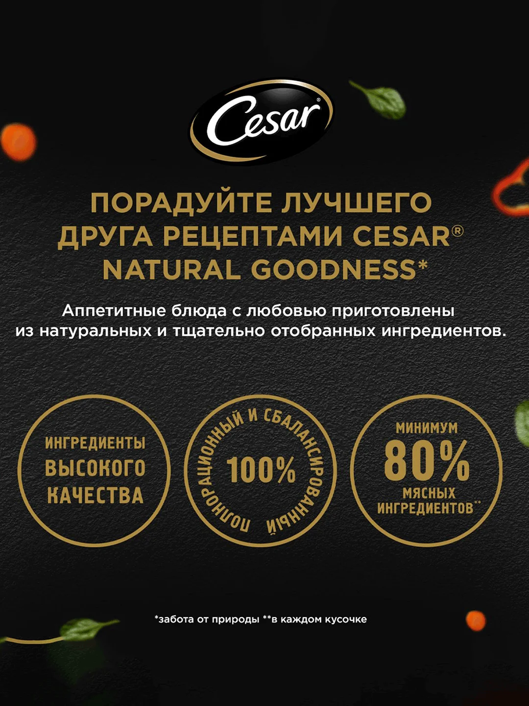 Влажный корм Cesar Natural Goodness для собак, говядина, паприка и шпинат в соусе, 28х80г