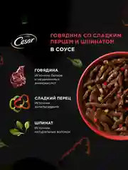 Влажный корм Cesar Natural Goodness для собак, говядина, паприка и шпинат в соусе, 28х80г