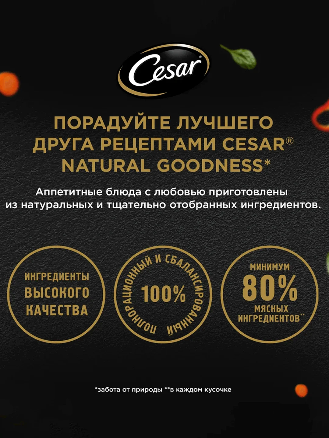 Влажный корм Cesar Natural Goodness для собак, с индейкой, горохом, морковью в желе 28х80г