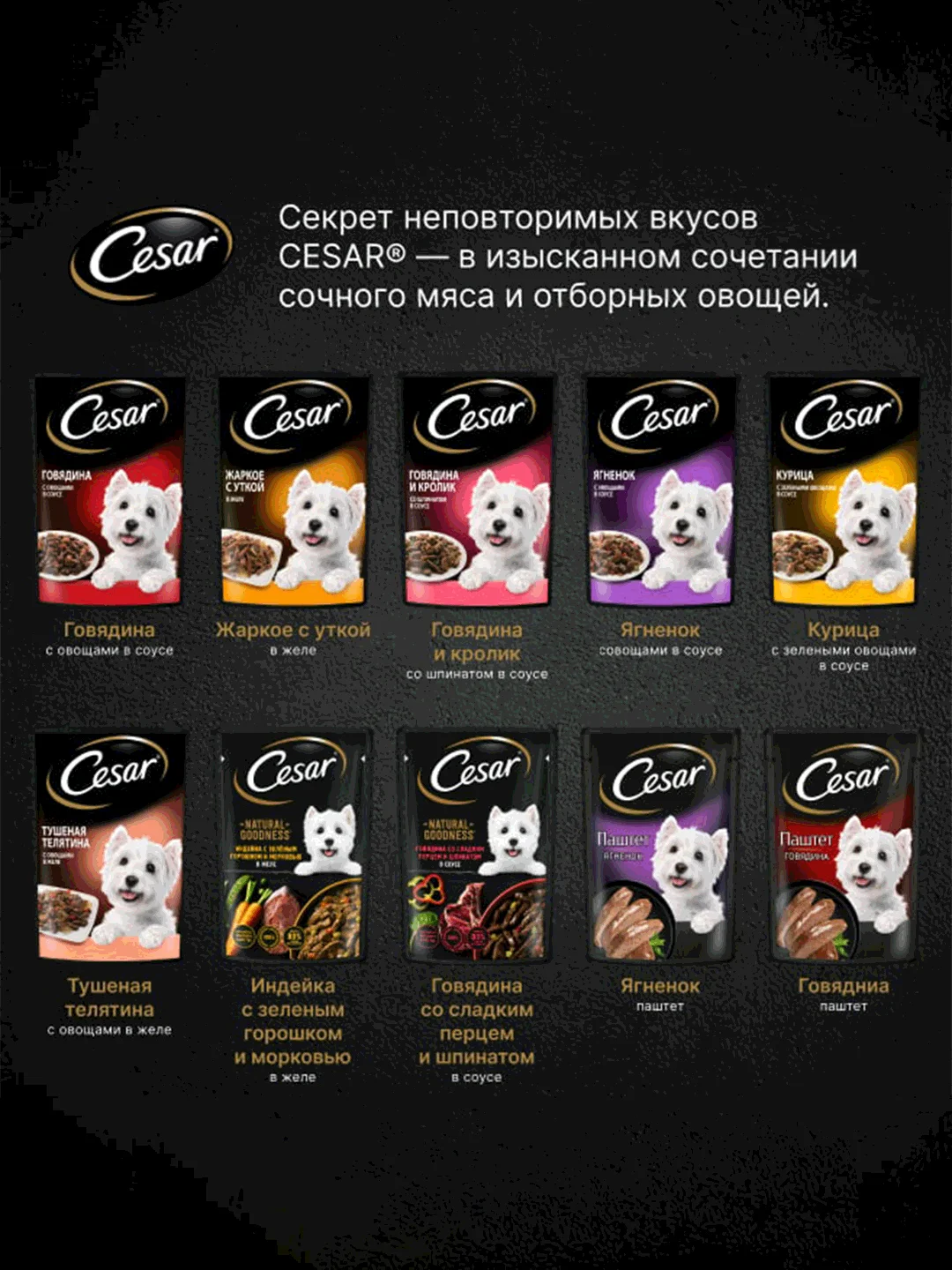 Влажный корм Cesar® для взрослых собак, с тушеной телятиной и овощами в желе, 28 шт по 85г