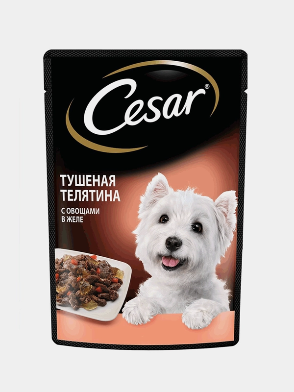 Влажный корм Cesar® для взрослых собак, с тушеной телятиной и овощами в желе, 28 шт по 85г