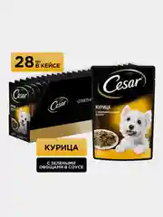 Влажный корм Cesar® для взрослых собак, с курицей и зелеными овощами в соусе, 28 шт по 85г