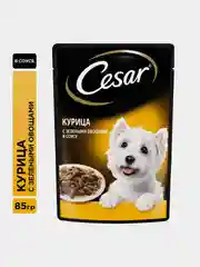 Влажный корм Cesar® для взрослых собак, с курицей и зелеными овощами в соусе, 28 шт по 85г