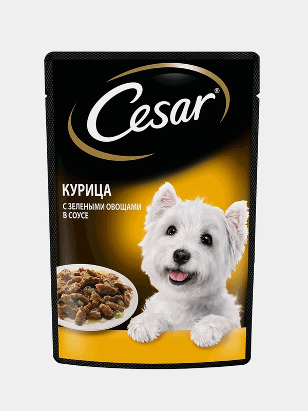 Влажный корм Cesar® для взрослых собак, с курицей и зелеными овощами в соусе, 28 шт по 85г