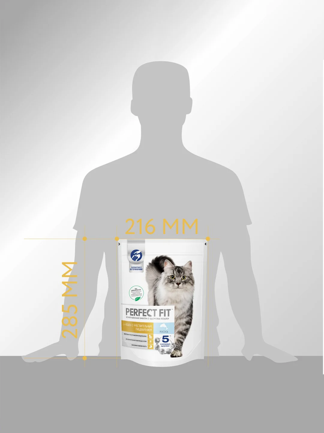Сухой корм PERFECT FIT™ для взрослых кошек с чувствительным пищеварением, с лососем, 650г