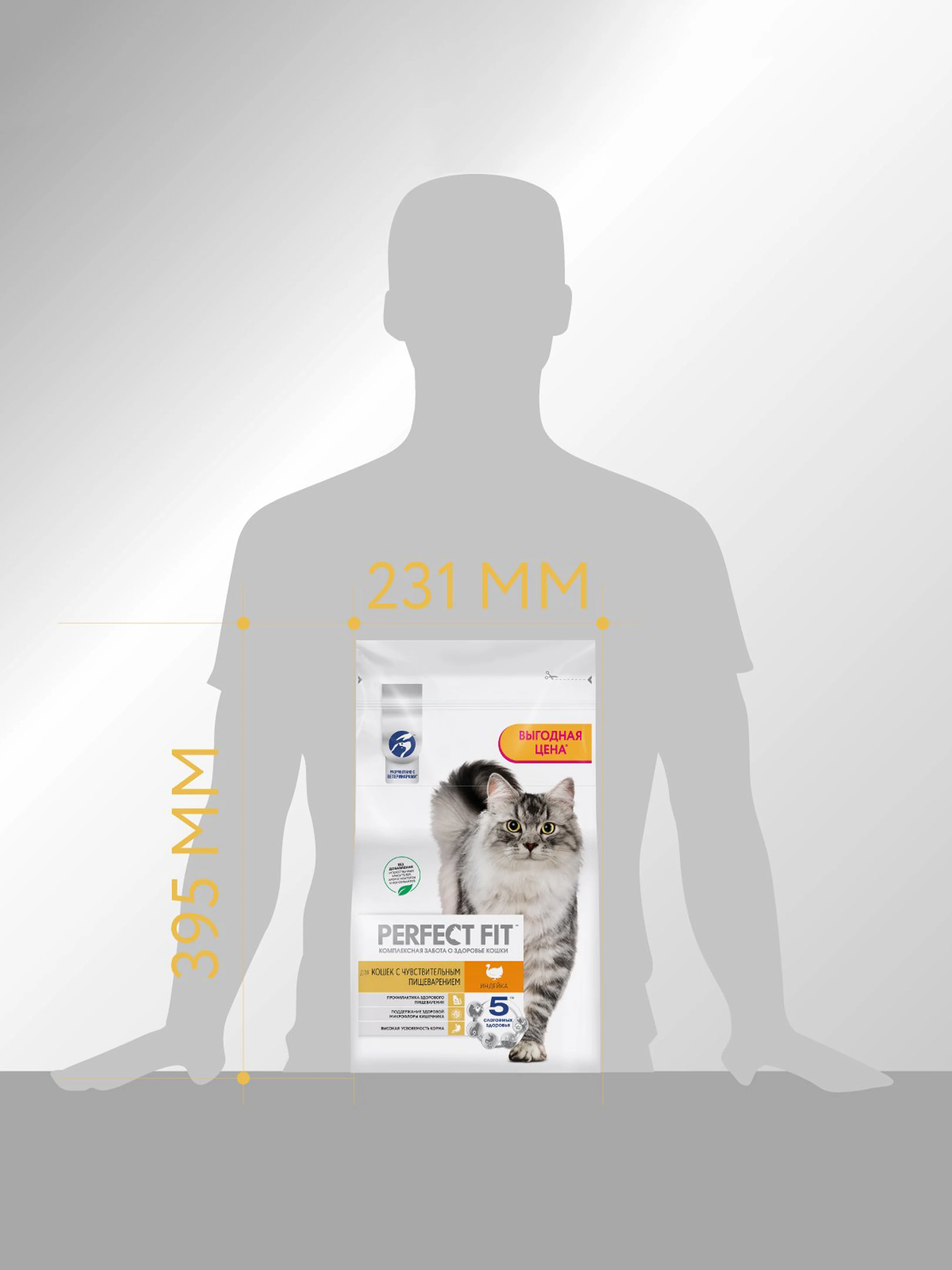 Сухой корм PERFECT FIT™ для взрослых кошек с чувствительным пищеварением с индейкой, 2.5кг