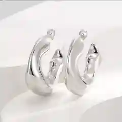 Серебряный серьги женские полукольца неправильной формы дутые "Bellezza", серьги кольца конго