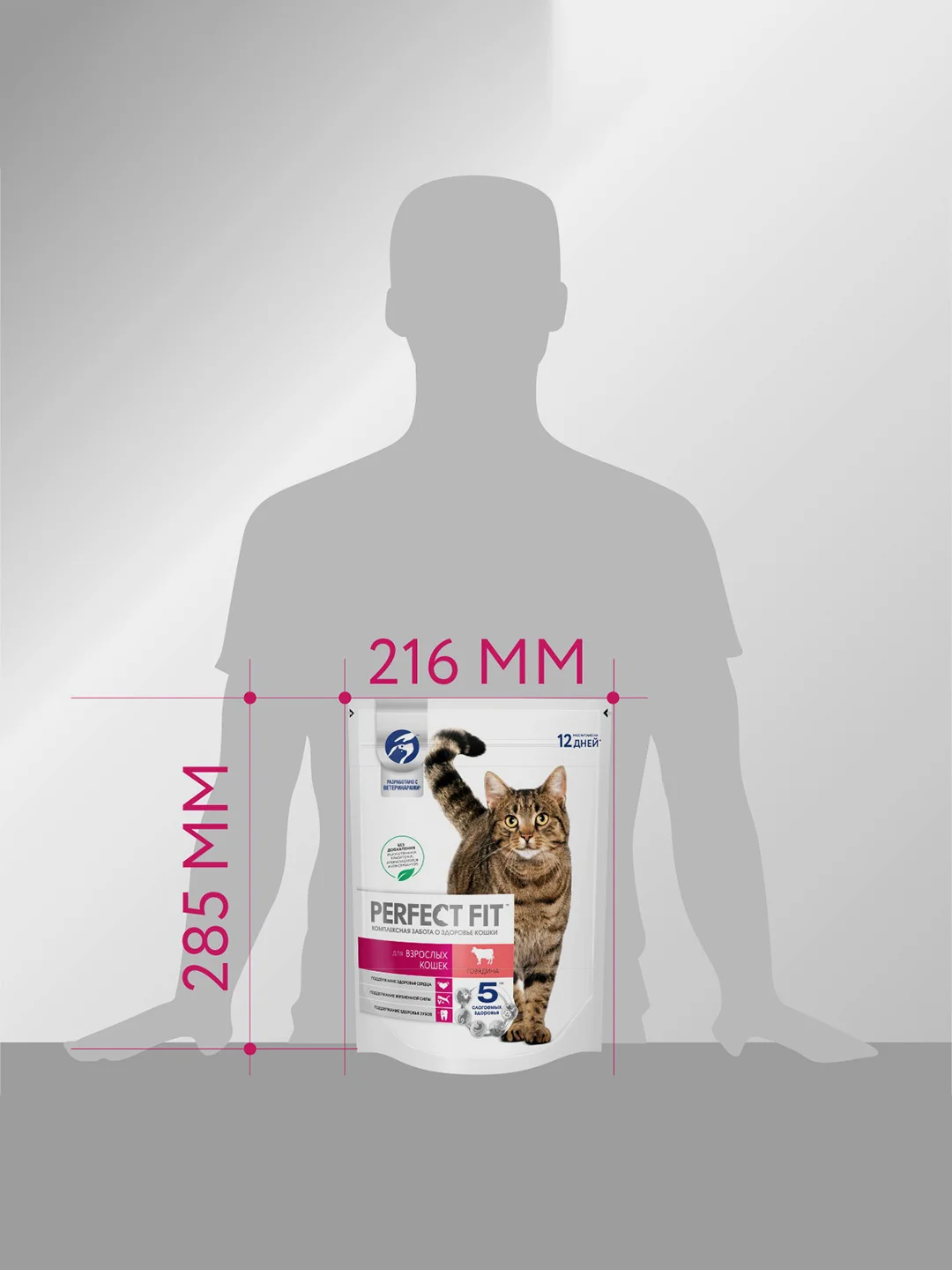 Cухой полнорационный корм PERFECT FIT™ для взрослых кошек, с говядиной, 650г